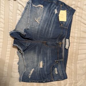 torrid distressed blue denim jean shorts